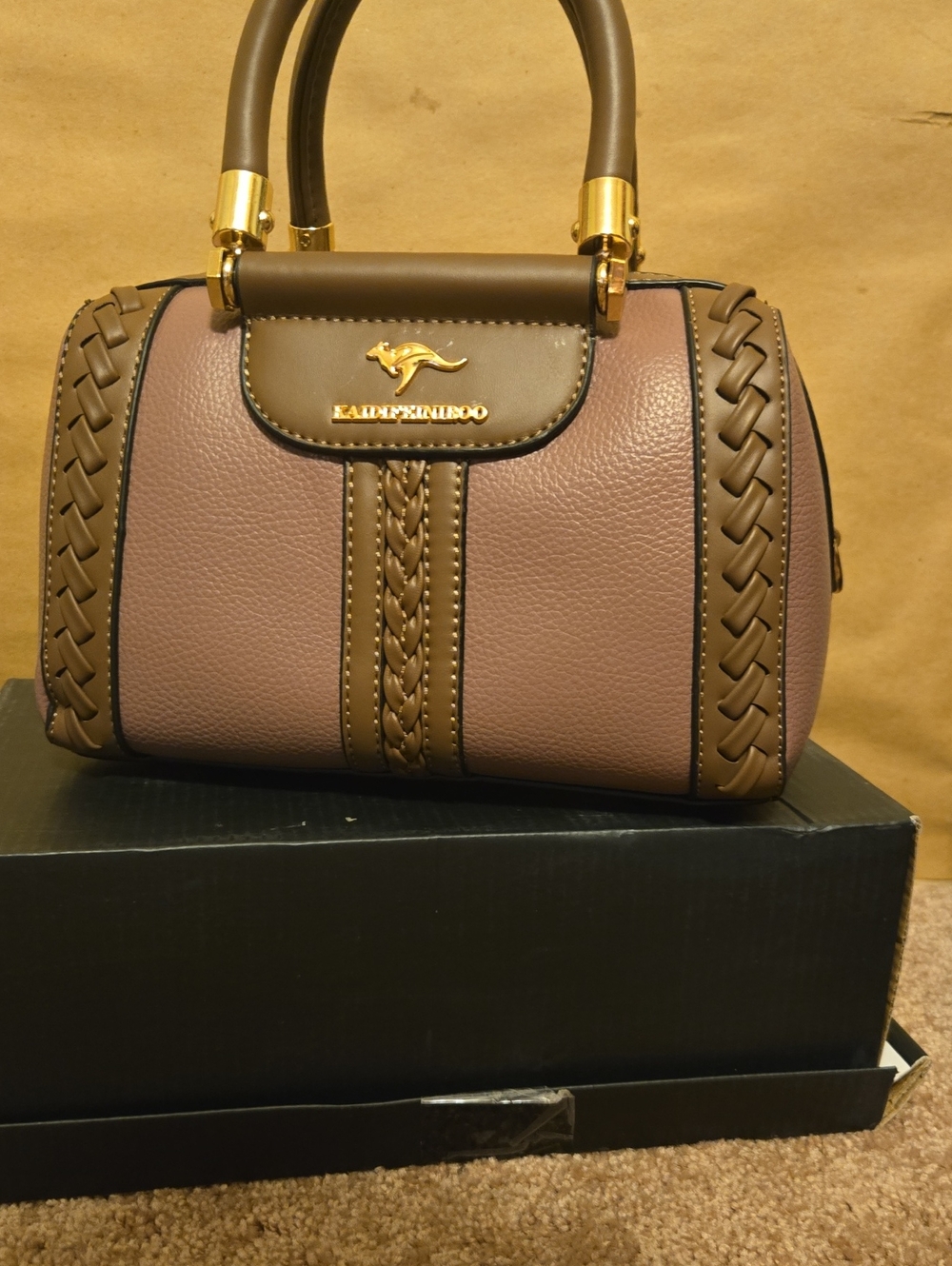 kangaROOS Taupe and Brown Braided Accent Satchel